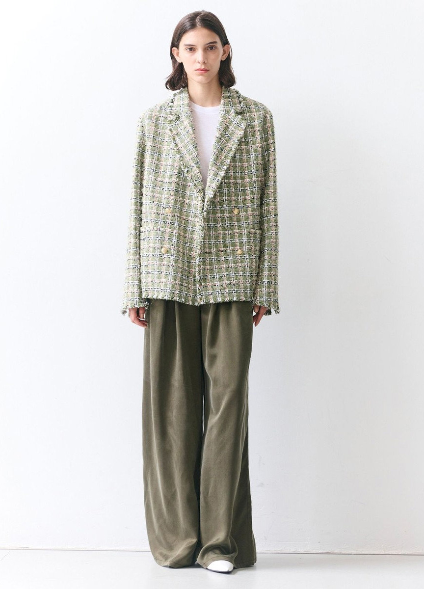 釦飾寬版花呢西裝外套